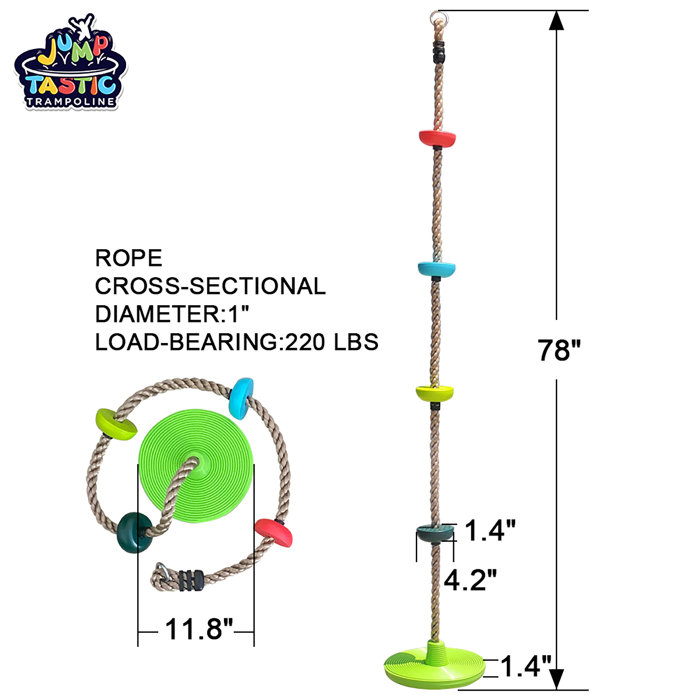 Jump Tastic Trampoline 50ft Ninja Line Warrior Obstacle Course Slackline with Climbing Rope